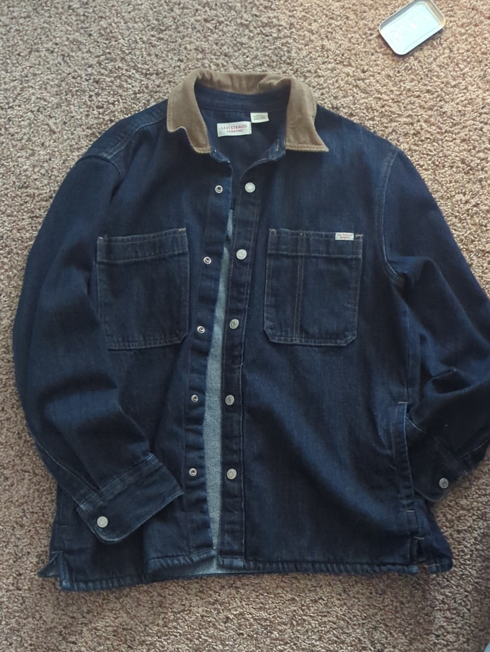 Levi's Dark Blue Denim Jacket with Brown Cord Collar